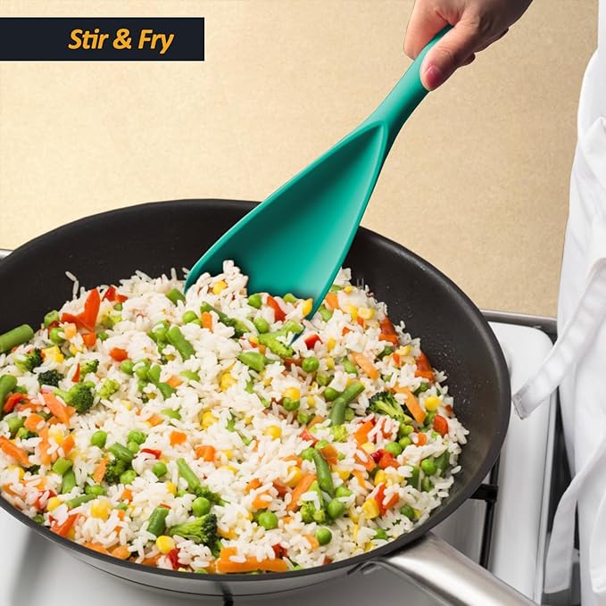 Silicone Spatula Spoon, Great for Both Cooking and Serving Durable BPA-Free Matte Black Silicone, Seamless Design, Safe for Nonstick Cooking Surfaces, 2-Pcs, Teal
