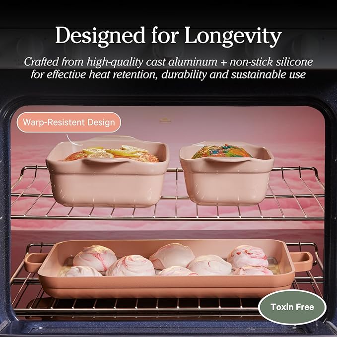 Our Place Bakeware Set | 5-Piece Nonstick, Toxin-Free, Ceramic, Cast Aluminum Set with Oven Pan, Bakers, & Oven Mat | Space-Saving Nesting Design | Oven-Safe | Bake, Roast, Griddle and more | Sage