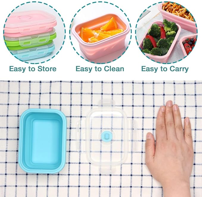 Alimat PluS 11.8oz Small Silicone Collapsible Food Storage Containers With Lids, 3 Pack Set 350ml Collapsible Food Storage Containers with Lids, Travel Food Containers for Outdoor and Kitchen