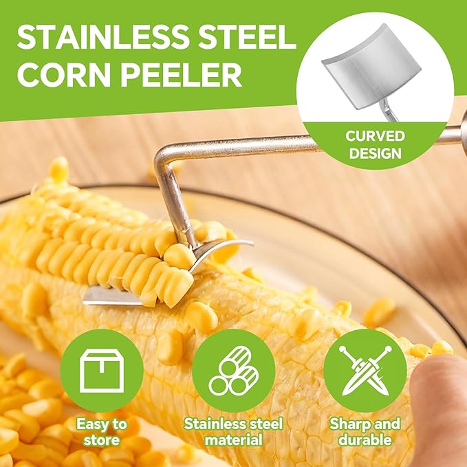 2PCS Corn Peeler for Corn on the Cob New Corn Stripper for Corn on the Cob, Corn Cutter to Cut Corn off the Cob, Long Handle Stainless Steel Corn Stripping Tool for Home Kitchen & Outdoor Dining