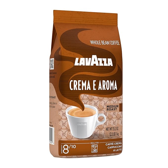 Lavazza Crema e Aroma Whole Bean Coffee, Medium Roast, Arabica and Robusta Blend, 2.2 lb Bag (Pack of 6)