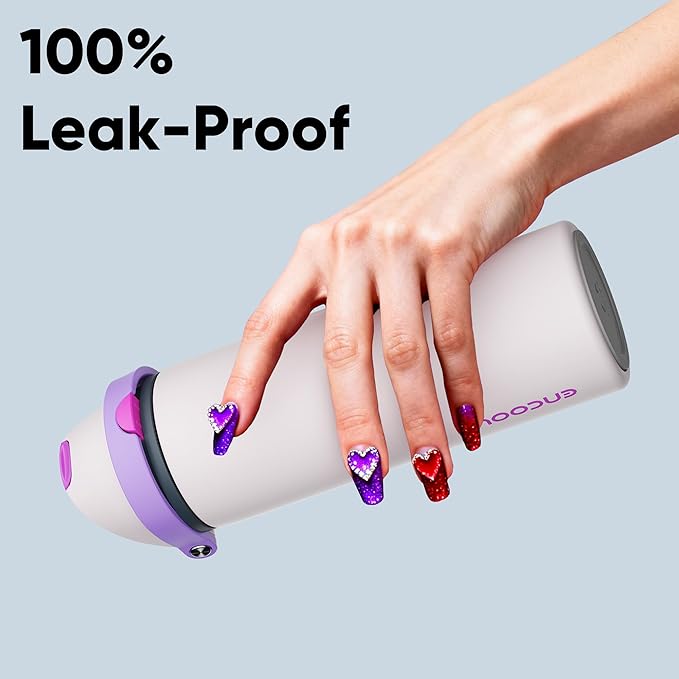 Insulated Water Bottle with Straw - Encool Stainless Steel Water Bottle with Push Button Lid, Leak-Proof & BPA-Free, Keeps Cold for 24 Hours for Sports, Travel, Gym (24 oz, Oyster Pink)
