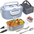 Monteka Electric Lunch Box Food Heater - Leakproof Portable Food Warmer heated lunch box for adults for Car/Home/Truck with 1.5L Removable Stainless Steel Container, 60W, 12V/24V/110V, White