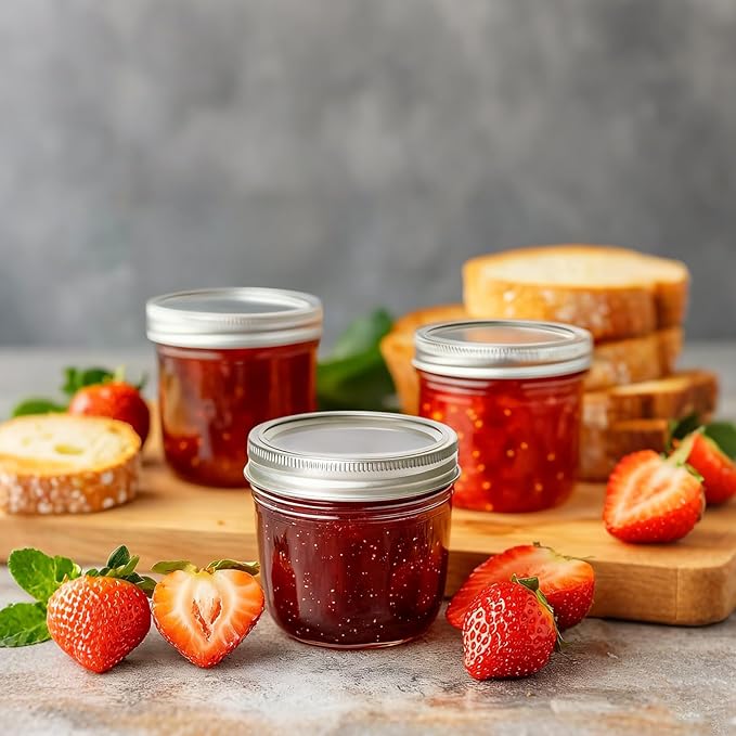 ComSaf Wide Mouth 8 oz Mason Jars with Lids, 6 Pcs Small Mason Containers, Canning Jars, 8oz Glass Jar with Lid, Canning Jars for Jams, Jelly, Sauces, Desserts, chia pudding, Pickle, Gift
