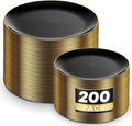 KIRE 200Pcs Black Plastic Plates - Black Plates Disposable for Party - Include 100 for Dinner and 100 for Dessert for Birthday/Wedding/New Year