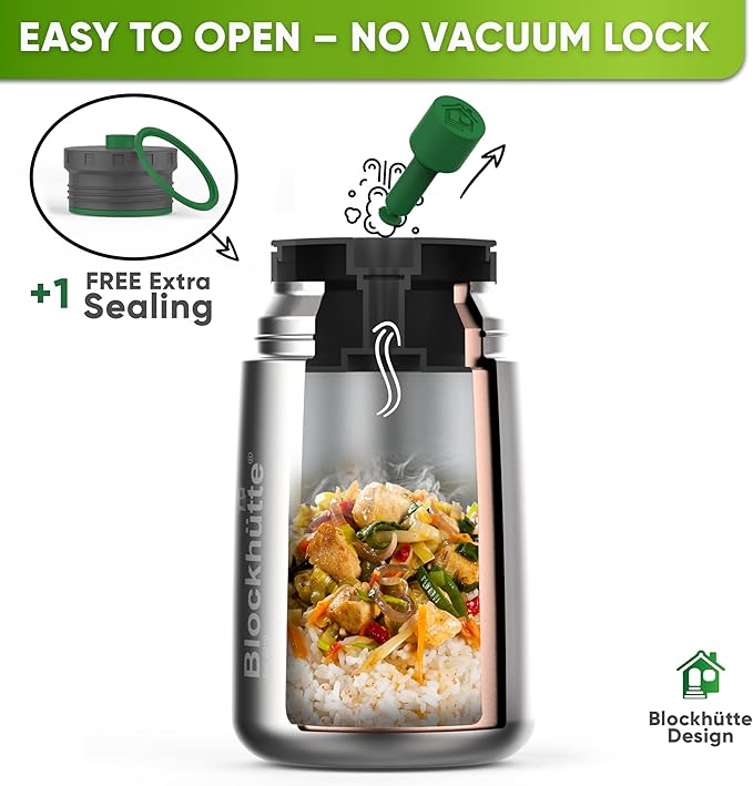 Blockhütte Thermos for Hot Food - 34 oz Vacuum Stainless Steel Thermal Lunch Box, Leakproof Soup Thermos, Wide Mouth Insulated Food Jar