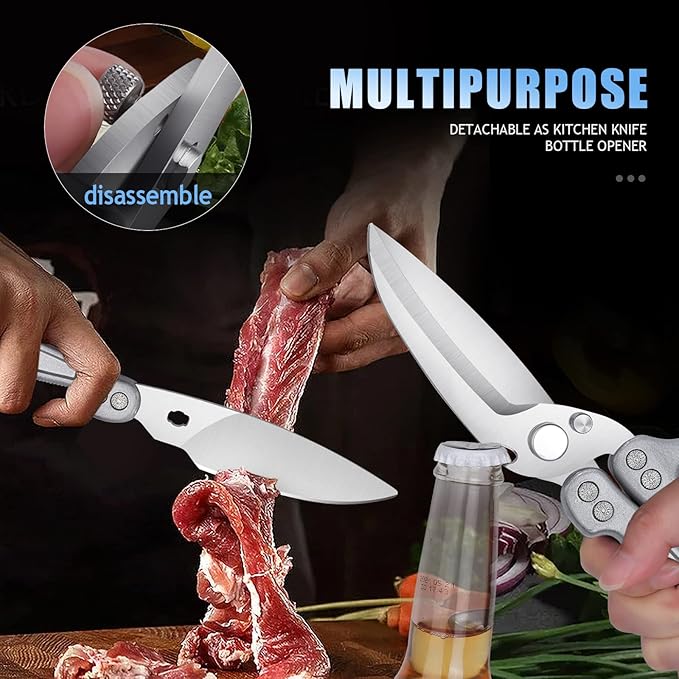 DRAGON RIOT Heavy Duty Poultry Shears - A Must Have Kitchen Shears for Chicken and Meat Cutting - Dishwasher Safe and Stainless Food Kitchen Scissors for Thanksgiving(Silver)