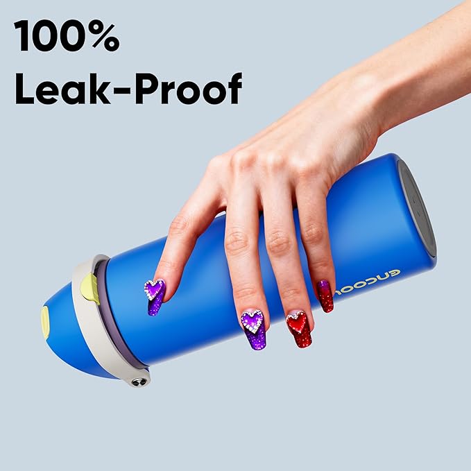 Insulated Water Bottle with Straw - Encool Stainless Steel Water Bottle with Push Button Lid, Leak-Proof & BPA-Free, Keeps Cold for 24 Hours for Sports, Travel, Gym (24 oz, Sapphire)