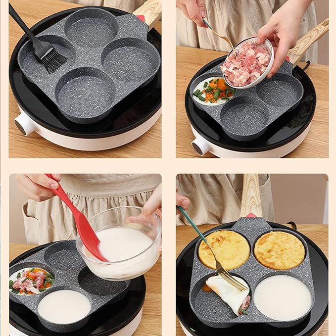 Fried Egg Pan, Egg Frying Pan with Lid Nonstick 4 Cups Pancake Pan Aluminium Alloy Cooker for Breakfast(White)