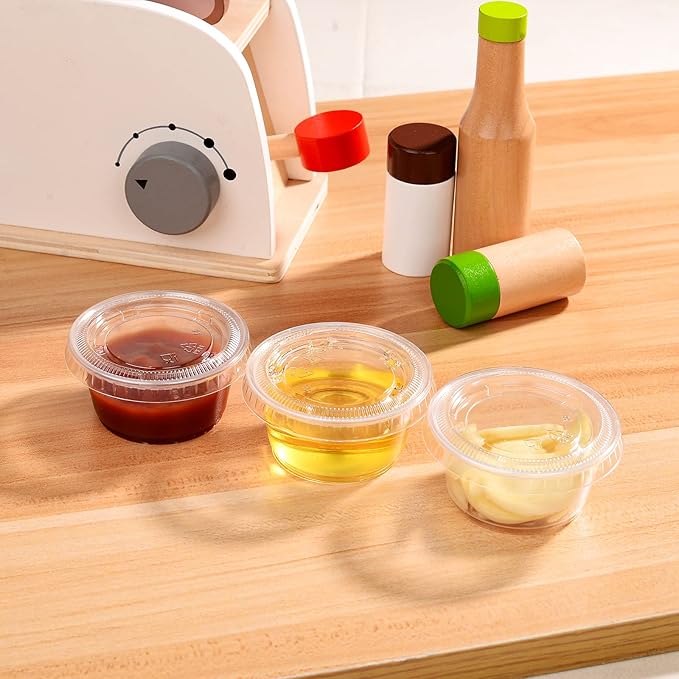EDI Clear Disposable Plastic Portion Cups with Leakproof Lids | 2 Oz, 100 Sets | BPA Free, Recyclable Jello & Dipping Sauce Cups
