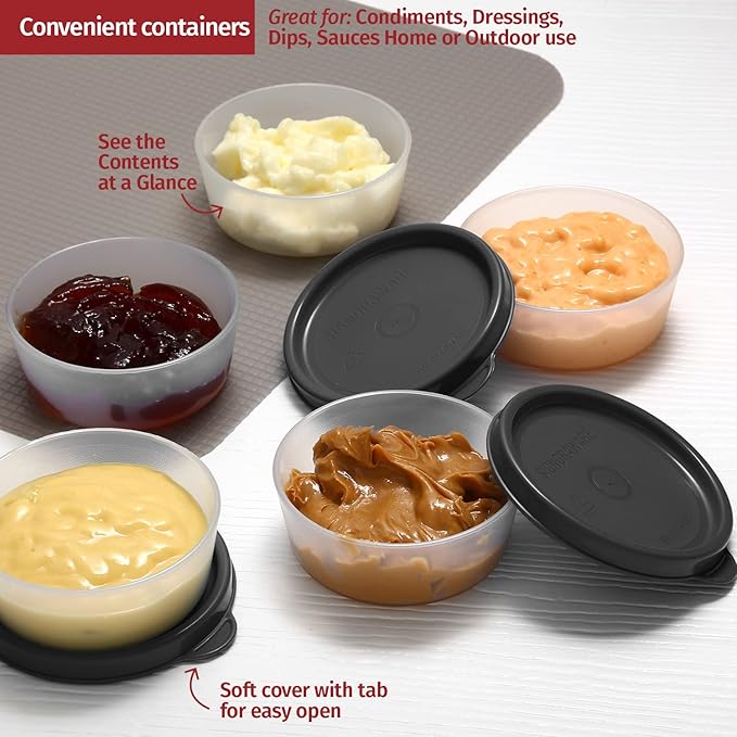 Condiment Cups Containers with Lids- 8 pk. 2.3 oz.Salad Dressing Container to go Small Food Storage Containers with Lids- Sauce Cups Leak proof Reusable Plastic BPA free for Lunch Box Picnic Travel