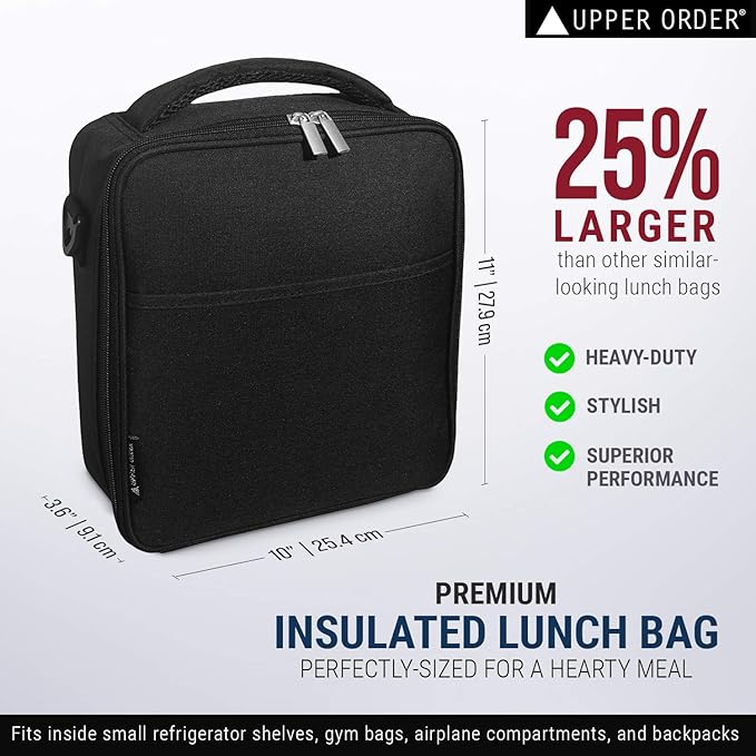 Reusable Insulated Lunch Box for Men and Women (Black) Durable Leakproof Cooler Tote Bag Freezable Lunch Bag for Adults. Top Women and Mens Lunch Box for Office Work, Picnic