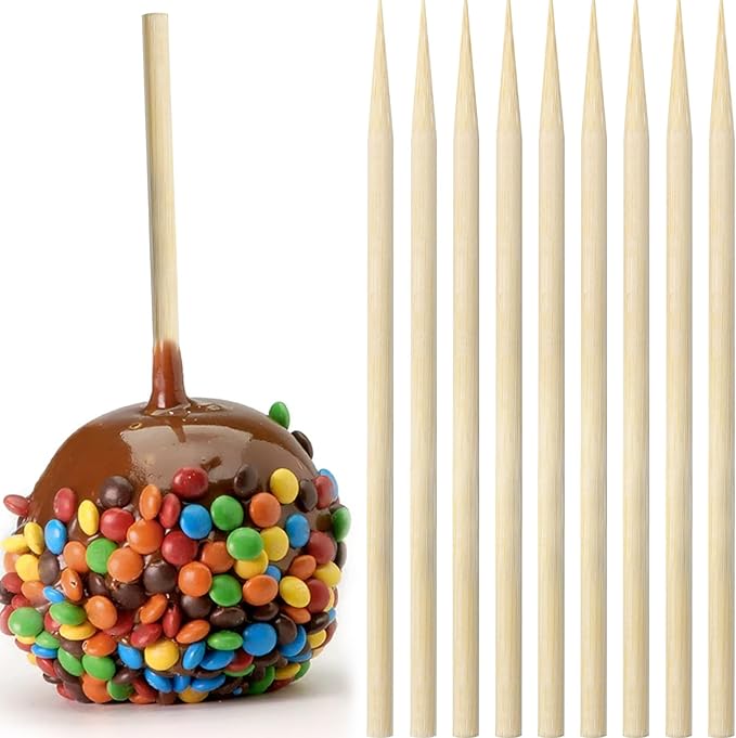 Bamboo Candy Apple Skewer Sticks Semi Pointed, 5mm 5.5inch Cotton Rock Candy Caramel Lollipop Sticks, Natural Wooden BBQ Barbecue Skewer for Corn Dog 50 PCS