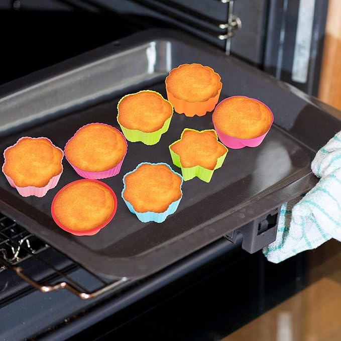 R HORSE 42 Pack Silicone Cupcake Molds - 2 Inch Mini Size Multi Flower-Shaped Baking Cups Non-Stick Donut Wrapper Mold Wrappers Holders Muffin Liners Washable for Pan Oven Microwave Dishwasher