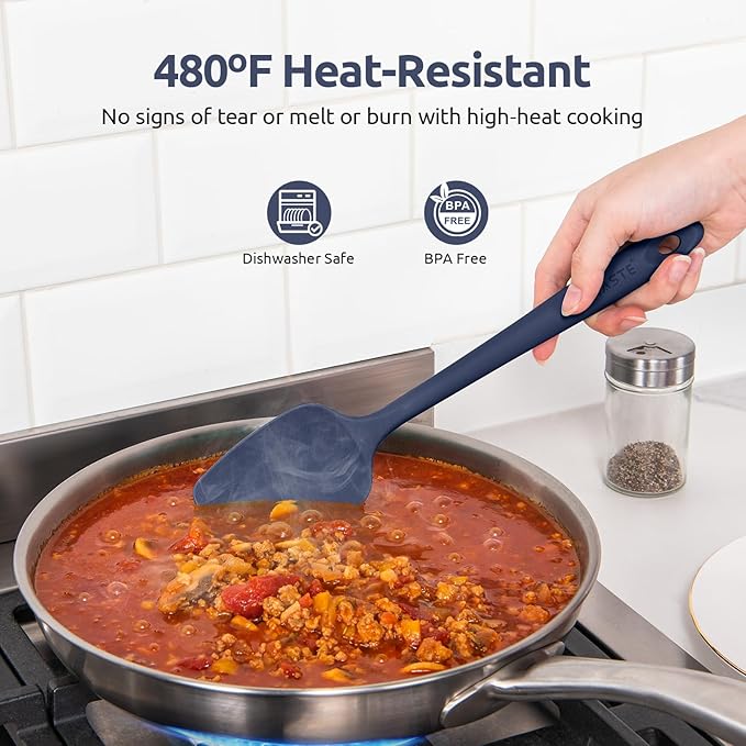U-Taste Silicone Baking Spatula Set: 480ºF High Heat Resistant, Food Grade Flexible Rubber Kitchen Cooking Mixing Scraper, Food Grade Seamless Utensil for Nonstick Cookware Set of 3 (Midnight Blue)
