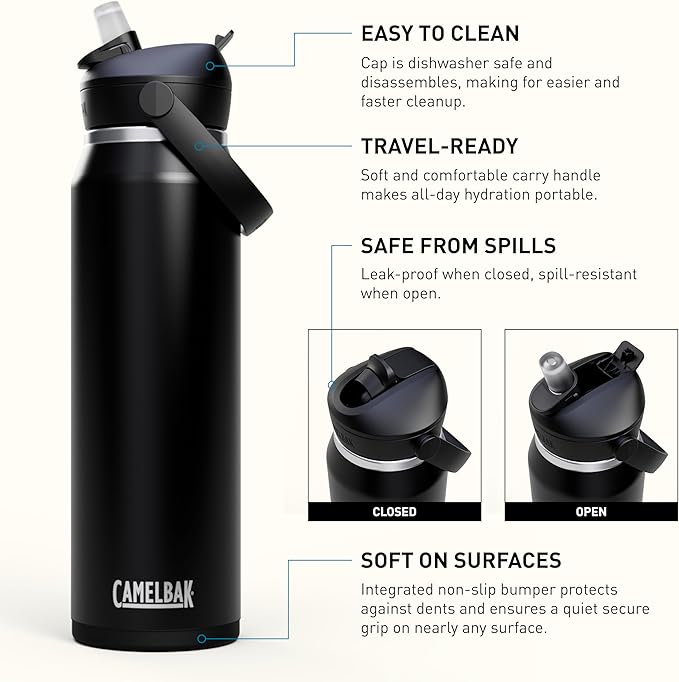CamelBak Thrive Flip Straw Insulated Stainless Steel Water Bottle Black, 32oz
