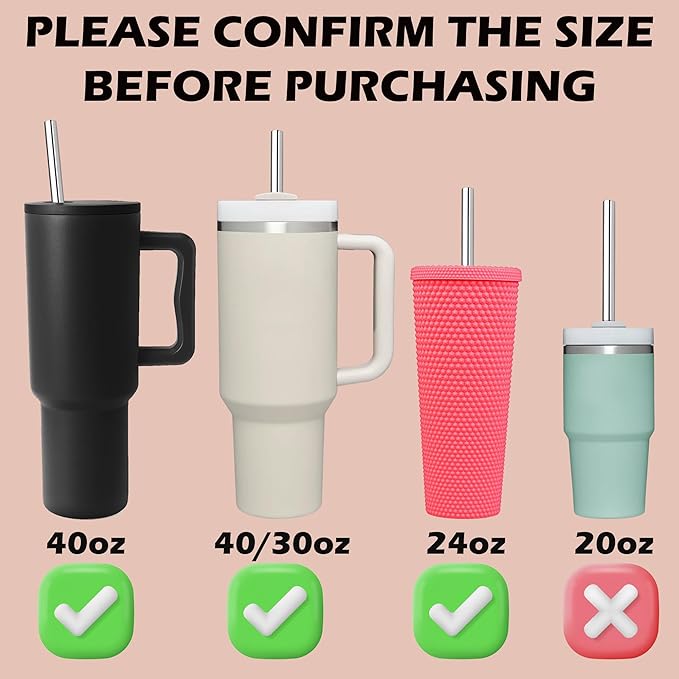 6 PCS 12Inch Metal Stainless Steel Reusable Straight Straw,with 6 Silicone Flex Tips and 2 Cleaning Brush,for 40oz Stanley, Hydrapeak, Owala Tumbler,Simple Modern 32 40oz Tumbler(8mm Silver)