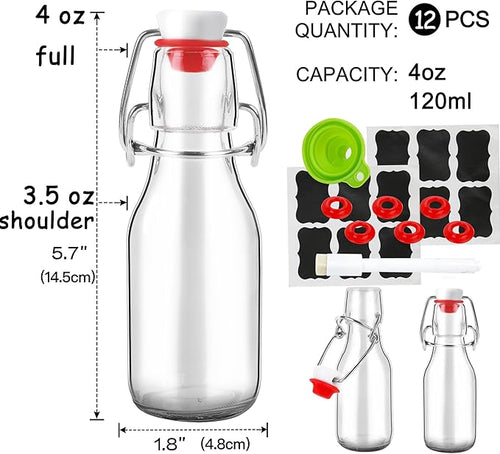 12 Pack 4 oz Swing Top Glass Bottles,Flip Top Glass bottles with airtight Caps for Home Brewing Beer,Kombucha,2nd Fermentation,Kefir,Beverages,Soda,Oils,Vinegar,Limoncello,Vanilla extract