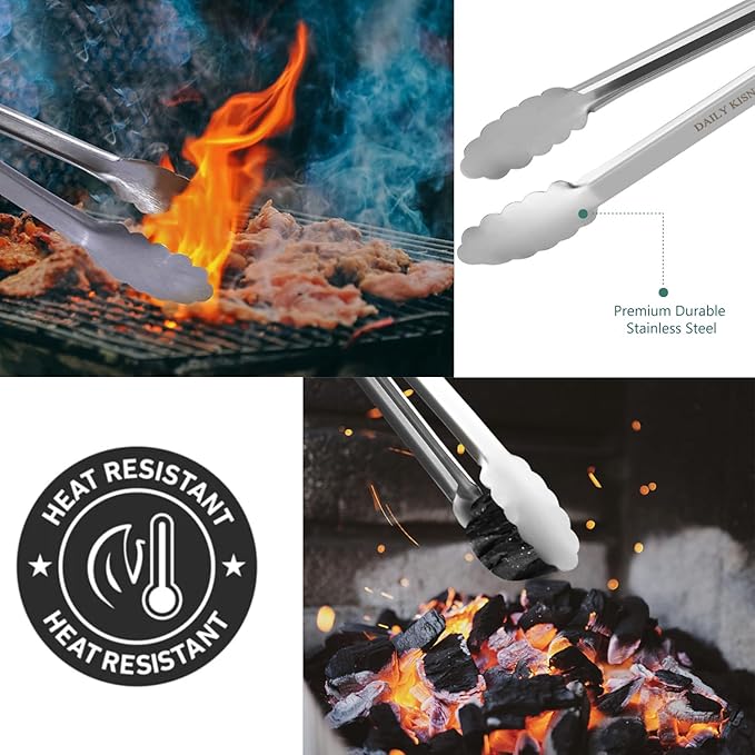 Grill Tongs, 17 Inch Extra Long BBQ Tongs, Premium Stainless Steel Metal Tongs for Cooking, Grilling, Charcoal, Barbecue/BBQ, Buffet (17", 2PCS)