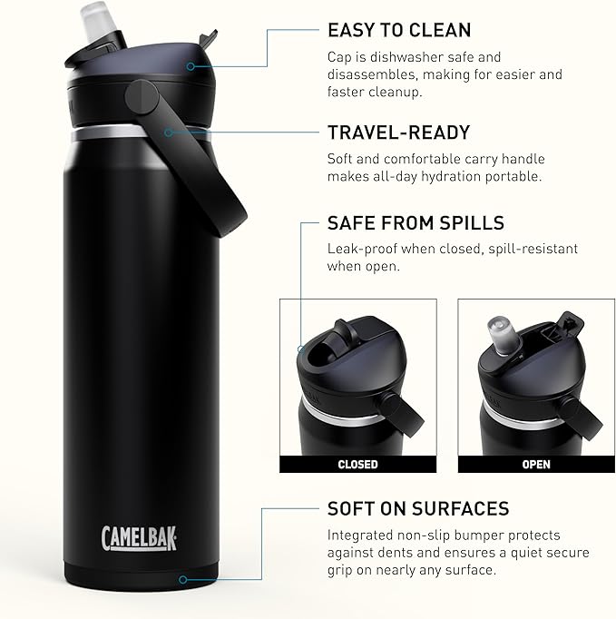 CamelBak Thrive Flip Straw Insulated Stainless Steel Water Bottle Black, 25oz