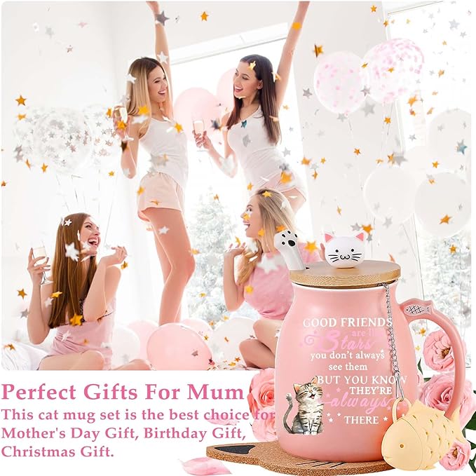 Friendship Gifts for Women Cat Mug Unique Birthday Gifts for Women Cute Stuff Kawaii Tea Cup Christmas Gift Bestie Friend Gift For Woman Cat Lovers hemed Gifts for BFF Coworker Sister