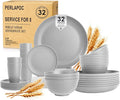 Wheat Straw Dinnerware Sets, Plates and Bowls Sets, 32 PCS Dinnerware Sets Service for 8, Unbreakable Reusable Plates Set, Outdoor Kitchen and Apartment Dinning Essentials - Gray