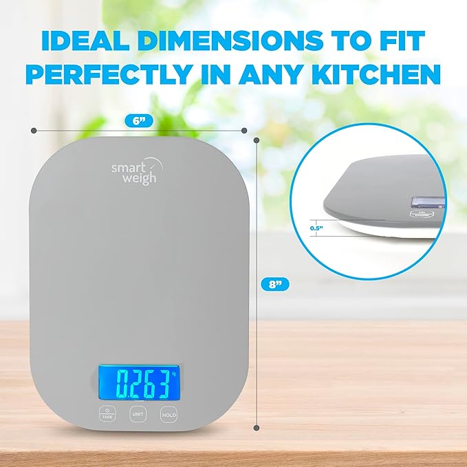 Smart Weigh Gray Digital Kitchen Scale for Cooking, Weight Loss, Calorie Tracking, Baking, Food Portion Control, and Meal Prep - Accurate Measurements in Grams and Ounces