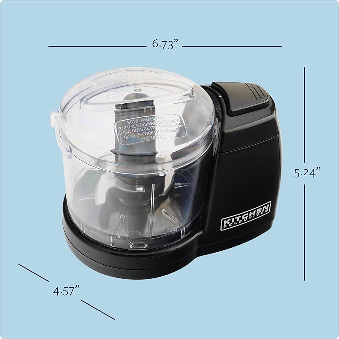 Kitchen Selectives Mini Chopper by Select Brands - Mini Electric Food Chopper for Kitchen Appliances - Features Dishwasher-Safe Parts - Chops, Minces & Dices - 1-1/2 Cups, Black