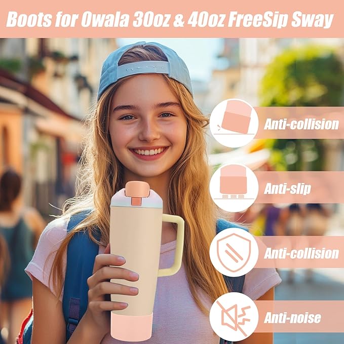 Mity rain 2PCS Protective Silicone Boots for Owala 30oz & 40oz FreeSip Sway Bottles & Tumblers - Accessories for owala, Enhances Stability & Prevents Scratches (Light Peach)
