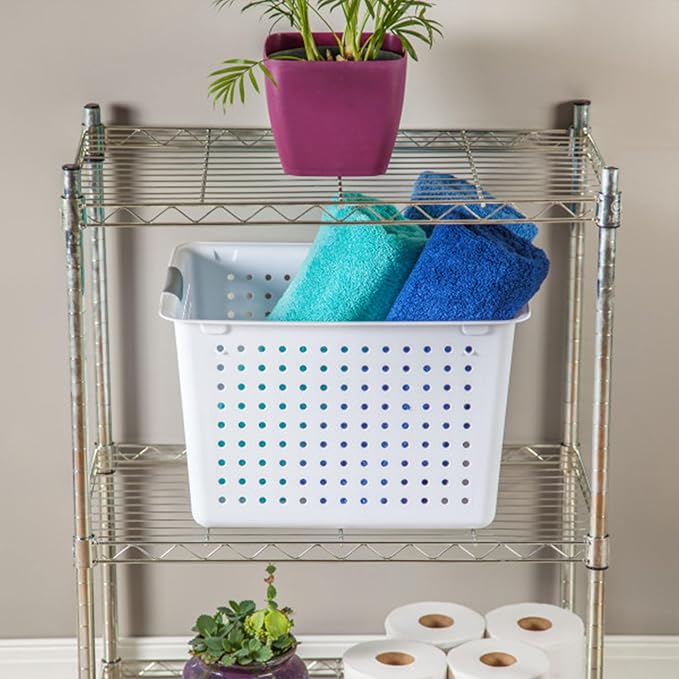 Sterilite 12-Pack Deep Ultra Basket, Open Top Plastic Storage Organizer, White - Classic Baskets for Organizing Countertops, Pantry Shelves, Kitchen Cabinets, Laundry Rooms or Home Offices