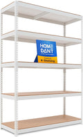 HOMEDANT White 5 Tier Laminated Boltless Heavy Duty Garage Storage Adjustable Wide Size Metal Shelving Unit Utility Rack Shelves Organization Shelf Shed Warehouse 47.7" W x 18.2" D x 71.3" H 1Pack