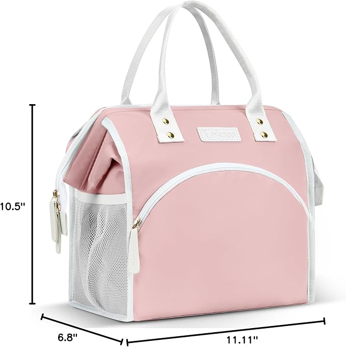 LOKASS Lunch Bag Women Insulated Lunch Box Wide-Open Lunch Tote Bag Large Waterproof Cooler Bag for Work Picnic Hiking Beach（Pink）