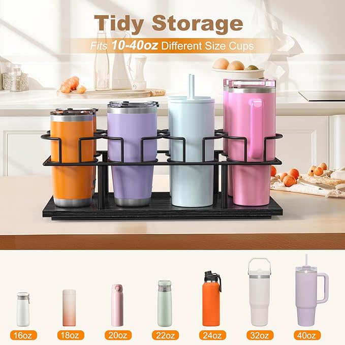 Housolution Pull Out Water Bottle Organizer for Cabinet, Slide Out Tumbler Storage Organizer for 10 to 40 oz Cups, Sliding Cup Holder Rack Compatible with Stanley, Owala and Other Brands, Black