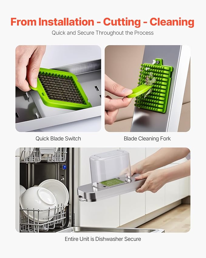 VEVOR Vegetable Chopper, Food Veggie Cutter with 3 Stainless Steel Blades, Onion Slicer with Container, Salad Potato Dicer Kitchen Gadgets & Essentials Home Appliances Tools for Easy DIY, Silver