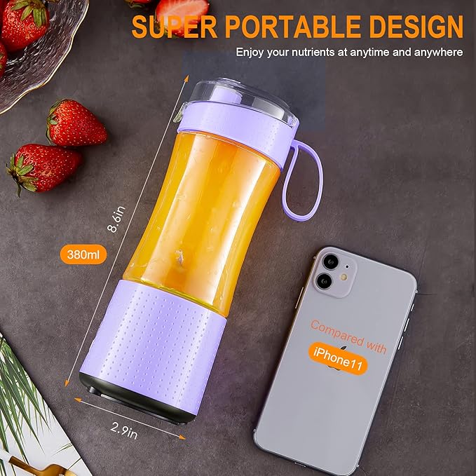 Vaeqozva Mini Blender for Shakes & Smoothies - Battery Operated, USB Rechargeable Personal Blender Cup for Travel, Home, Sport, Office & Outdoors