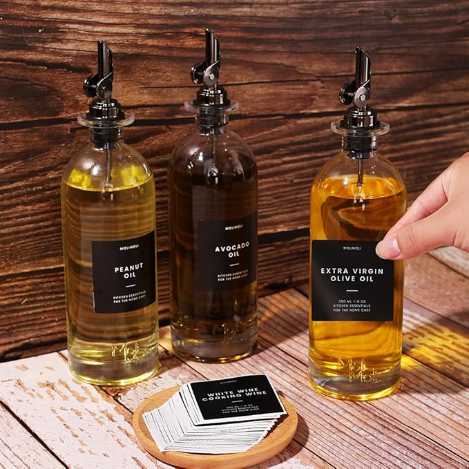Molimoli Oil and Vinegar Dispenser with Metal Pour Spout, Weighted Pourer, Glass Bottle Dispenser for Kitchen, Olive Oil Cruet, Glass Olive Oil Bottle | 500ml, Set of 2