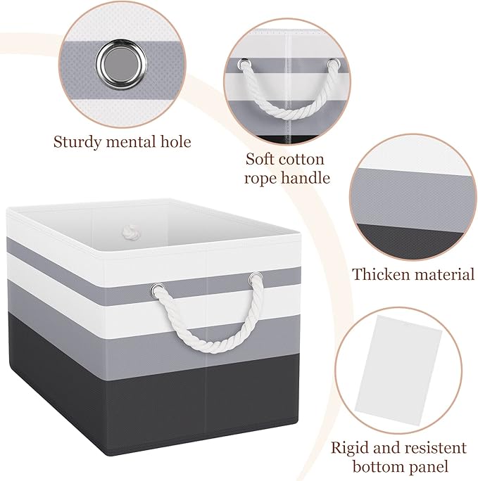Fab totes Storage Bins [8-Pack], Foldable Storage Baskets for Organizing Toys, Books, Shelves, Closet, Large Storage Box with Rope Handles, Sturdy Organizer Bins,Gradient Grey