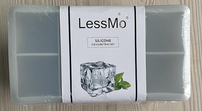 LessMo Ice Cube Tray with Lid - 2 Pack Large Silicone Ice Tray Molds for Freezer, BPA Free, Big Square Ice Cube for Whiskey, Cocktails, Baby Food, Juices