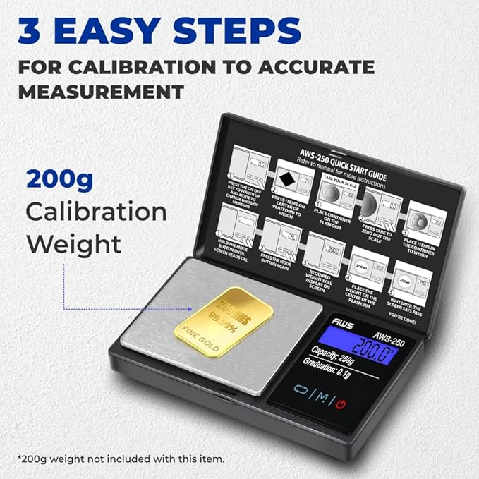 American Weigh Scales Series Digital Pocket Weight Scale Accurately Measures, Backlit LCD Display 250g x 0.1g, (Black), AWS-250-BLK
