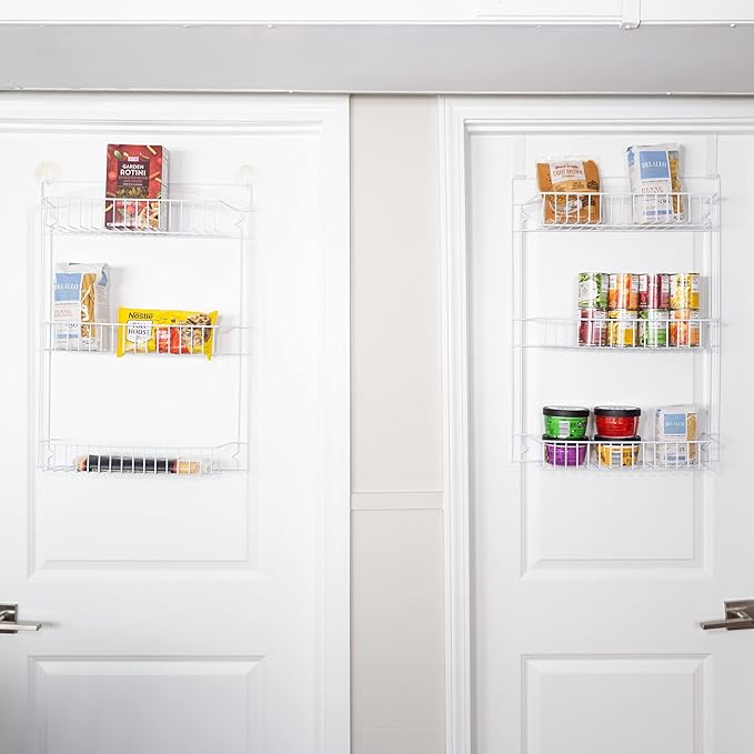 Lavish Home Powder Coated Steel Closet Organizer, 6-Tier Shelves, Over the Door Pantry Organizer, with Adhesive Hooks, White