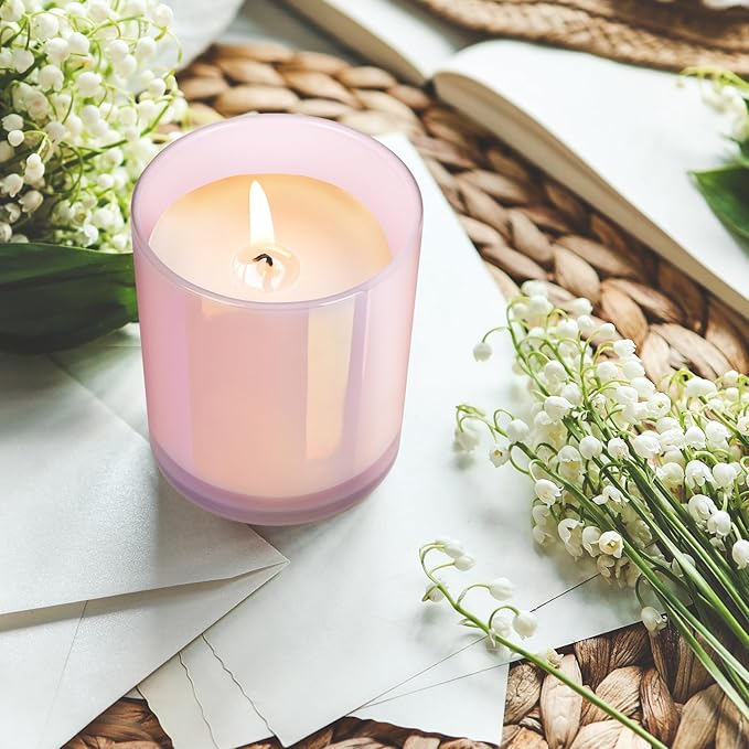 Thick Candle Jars for Making Candles 12 Pcs, 14 OZ Empty Jars with Wood Lids for Candle Making, Sample Container, Glitter Pink