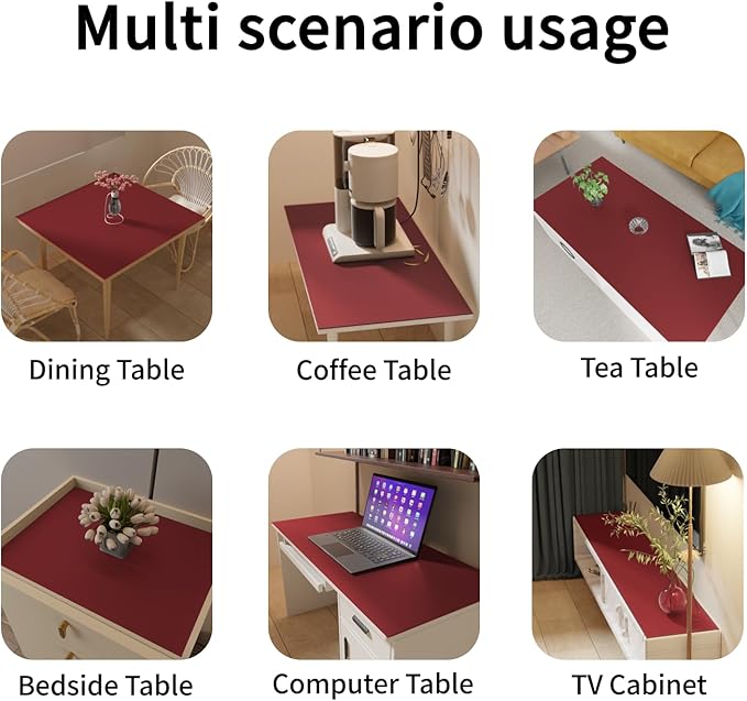 Leather Table Cover,1.8mm Thick,35.4x70.9 Inch Table Protector,Table Protector for Dining Room Table,Dining Table Cover,Table Cover Protector,Table Protector Pad(Black+Wine Red,35.4x70.9)