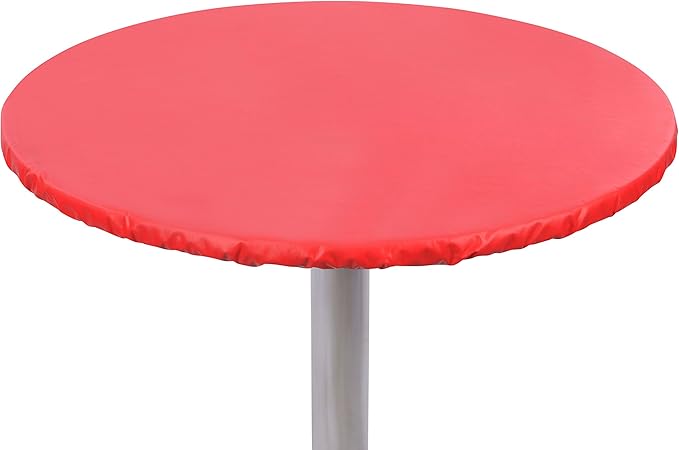 Yourtablecloth Heavy Duty Vinyl Round Fitted Tablecloth (Table Cover) with Flannel Backing Vibrant Colors Elasticized Tablecloth Great for Indoor and Outdoor Dining and Playing Cards 36” Ruby Red
