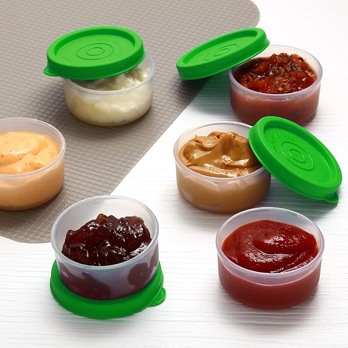 Condiment Cups Containers with Lids- 8 pk. 1.3 oz.Salad Dressing Container to go Small Food Storage Containers with Lids- Sauce Cups Leak proof Reusable Plastic BPA free for Lunch Box Picnic Travel