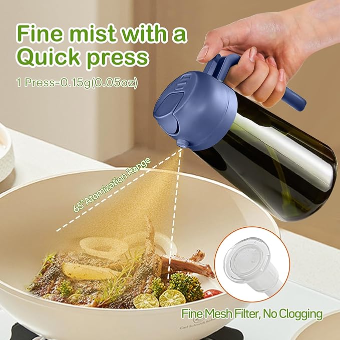 YARRAMATE 2Pcs 16oz/470ml Dark Green Oil Sprayer for Cooking with Stickers, Food-grade Premium 2 in 1 Olive Oil Dispenser Bottle for Kitchen Gadgets, Air Fryer, Salad, Frying, BBQ (Black&Navy)