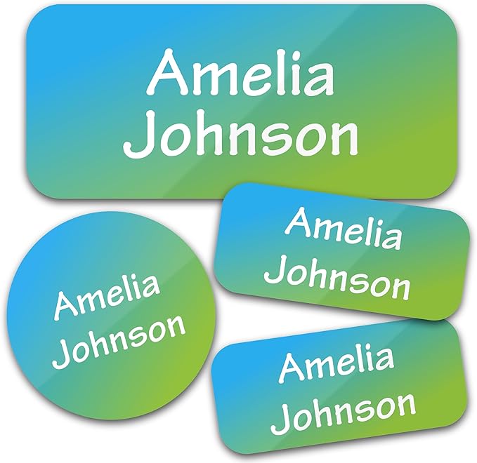 Personalized Daycare Name Labels for Kids (130 Labels) - Custom Waterproof Name Stickers for Clothing Tags, Water Bottles, Lunch Boxes and School Supplies (Gradient)