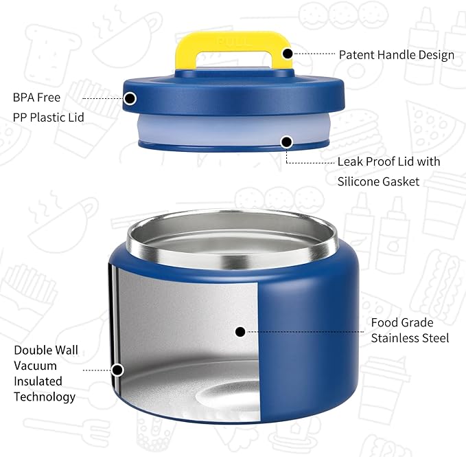 MAISON HUIS 8oz Soup Thermo Wide Mouth Vacuum Insulated Thermo Food Jar, Leak Proof Stainless Steel Thermo for Hot&Cold Food Kids Food Lunch Soup Container for School Travel (Blue)