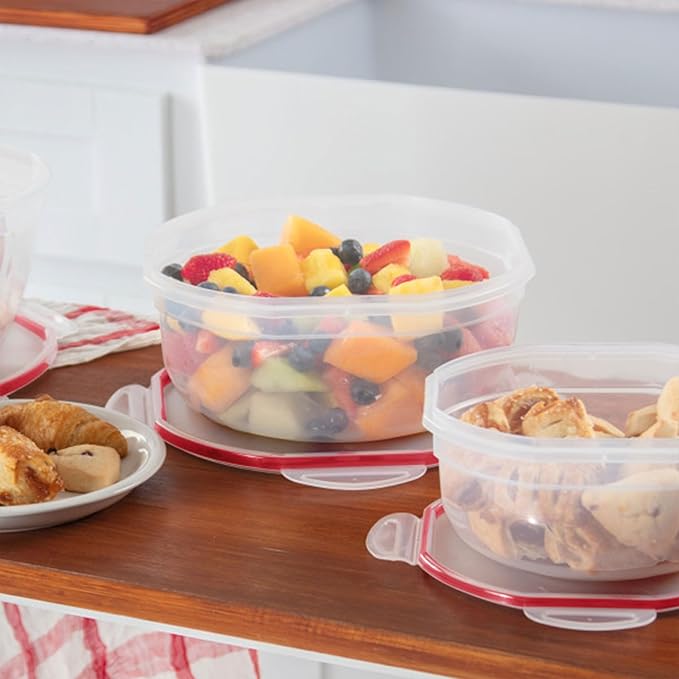 Sterilite Ultra-Seal 4.7 Qt Bowl, Large Airtight Food Storage Container, Latching Lid, Microwave and Dishwasher Safe, Clear With Red Gasket, 16-Pack