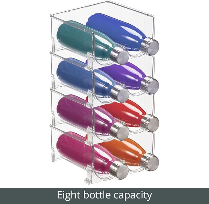mDesign Plastic Stackable 2 Bottle Storage Holder Rack Organizer for Home, Kitchen Countertop, Cabinet, and Pantry - Holds Water Bottles, Perfect for Tumbler Cup - 4 Pack - Clear