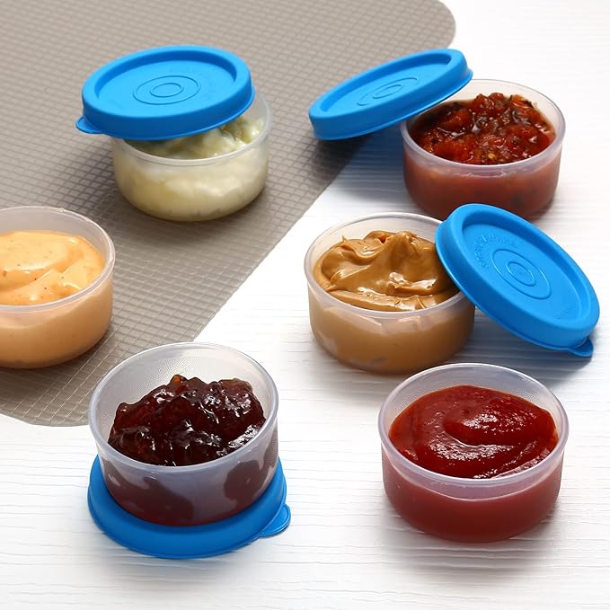 Condiment Cups Containers with Lids- 8 pk. 1.3 oz.Salad Dressing Container to go Small Food Storage Containers with Lids- Sauce Cups Leak proof Reusable Plastic BPA free for Lunch Box Picnic Travel